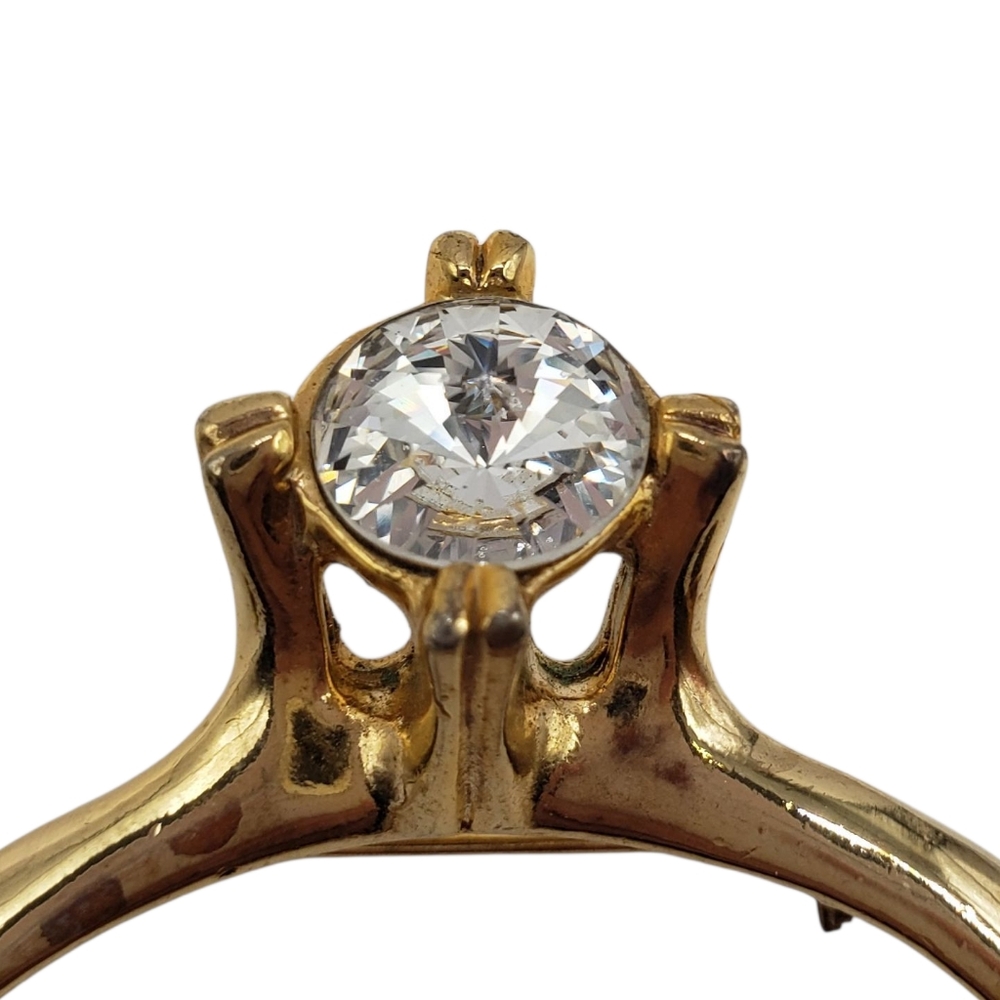🔷️Elegant Gold tone Brooch Ring Clear Stone Solitaire - Picture 3 of 10